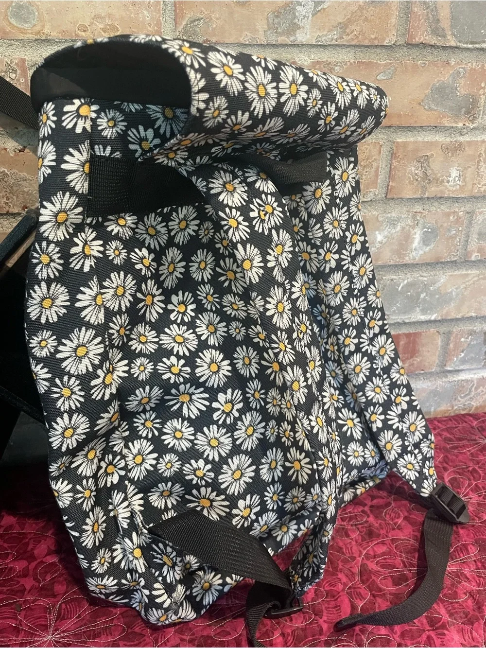 Black Daisy Print Backpack - Women Bags